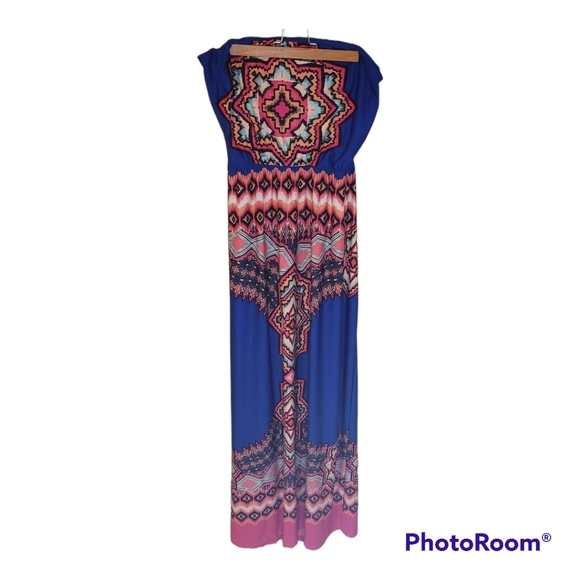 Charlotte Russe Dresses & Skirts - Charlotte Russe blue and pink tube maxi dress. Strapless. Aztec print. S…